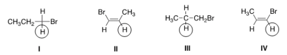 Which of the labeled protons would absorb furthest downfield in a <sup>1</sup>H NMR spectrum?   A)  I B)  II C)  III D)  IV