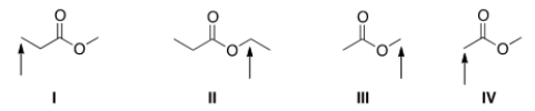 Which of the indicated protons would absorb furthest downfield in a <sup>1</sup>H NMR spectrum?   A)  I B)  II C)  III D)  IV