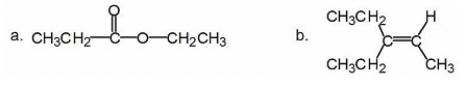 How many different kinds of protons are present in each of the following compounds?   A)  a: 5; b: 6 B)  a: 5; b: 5 C)  a: 4; b: 6 D)  a: 4; b: 5