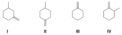 Which of the following compounds would give rise to a <sup>13</sup>C spectrum with 6 peaks?   A)  I B)  II C)  III D)  IV