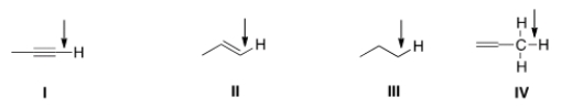 Which of the indicated C-H bonds absorbs at the lowest wave number in the IR spectrum?   A)  I B)  II C)  III D)  IV