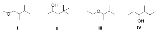 The base peak in a mass spectrum corresponds to the most stable fragment. Propose a structure for a compound that is consistent with the following data.  (a)  The molecular ion peak has m/z = 116 (b)  The base peak is at m/z = 59. (c)  The compound is composed of C, H and O atoms. (d)  The IR spectrum shows a strong absorbance at 3257 cm<sup>-1</sup>.   A)  I B)  II C)  III D)  IV