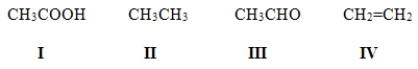 Rank the following compounds in order of increasing oxidation level (from lowest to highest) .   A)  I < III < II < IV B)  II < III < I < IV C)  IV < I < III < II D)  II < IV < III < I
