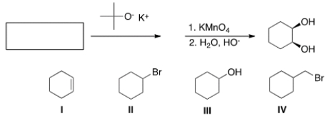 What is the starting material in the following sequence of reactions?   A)  I B)  II C)  III D)  IV
