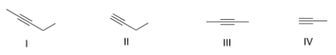 Which of the following alkynes is a symmetrical alkyne?   A)  I B)  II C)  III D)  IV