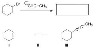 <strong>What is (are) the major organic product(s) of the following reaction? </strong> A) Only I and II B) Only II and III C) Only I and III D) I, II, III