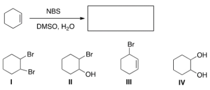 Predict the product of the following reaction, ignoring stereochemistry.   A)  I B)  II C)  III D)  IV
