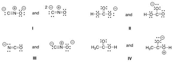 Which of the following pair does not represent resonance structures?   A)  I B)  II C)  III D)  IV