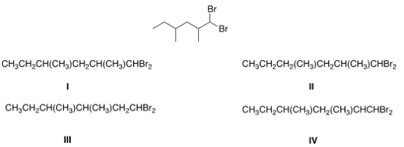 What is the condensed formula of the compound below?   A)  I B)  II C)  III D)  IV