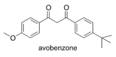 Avobenzone is an active ingredient in some common sunscreens. Which of the following is the correct molecular formula for avobenzone?   A)  C<sub>22</sub>O<sub>22</sub>O<sub>3</sub> B)  C<sub>20</sub>H<sub>22</sub>O<sub>3</sub> C)  C<sub>21</sub>H<sub>23</sub>O<sub>3</sub> D)  C<sub>20</sub>H<sub>24</sub>O<sub>3</sub>