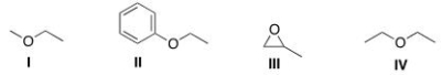 <sup> </sup>Which of the following compounds is (are)  symmetrical ethers?   A) Only I B) Only IV C) Only III and IV D) Only I, III, and IV