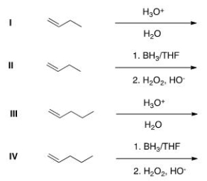 Which of the following would be a reasonable synthesis of 1-butanol?   A) I B) II C) III D) IV