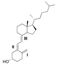 Classify each alkene in vitamin D<sub>3</sub> labeled I, II, III by the number of carbon substituents bonded to the double bond.   A) I = Disubstituted; II = trisubstituted; III = trisubstituted. B) I = Monosubstituted; II = disubstituted; III = trisubstituted. C) I = Disubstituted; II = disubstituted; III = trisubstituted. D) I = Disubstituted; II = trisubstituted; III = disubstituted.