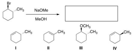 What is the major elimination product obtained from the following reaction?   A) I B) II C) III D) IV