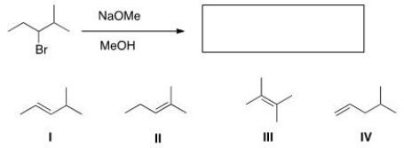 What is the major elimination product obtained from the following reaction?   A) I B) II C) III D) IV