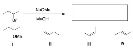 Which of the following is the major elimination product of the following reaction?   A) I B) II C) III D) IV