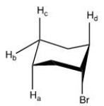 Which of the labeled protons in the compound below is most readily abstracted under E2 conditions?   A) H<sub>a</sub> B) H<sub>b</sub> C) H<sub>c</sub> D) H<sub>d</sub>