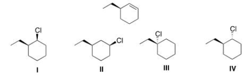 Which of the following alkyl halides will afford the product below as the major product in an E2 reaction?   A) I B) II C) III D) IV