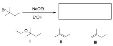 What is (are)  the elimination product(s)  of the following reaction?   A) Only I B) Only II C) Only III D) II and III