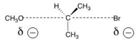 The reaction of what nucleophile and substrate is represented by the following transition state?   A) Methanol with 2-bromopropane B) Methoxide with 2-bromopropane C) Methoxide with 1-bromopropane D) Methanol with 1-bromopropane