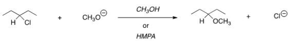 <sup> </sup>For the following reaction, use the identity of the alkyl halide and nucleophile to determine which substitution mechanism occurs.Then determine which solvent affords the faster reaction.   A) S<sub>N</sub>1, CH<sub>3</sub>OH B) S<sub>N</sub>1, HMPA C) S<sub>N</sub>2, CH<sub>3</sub>OH D) S<sub>N</sub>2, HMPA