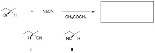 What is the product of the nucleophilic substitution reaction shown below?   A) Only I B) Only II C) I and II D) None