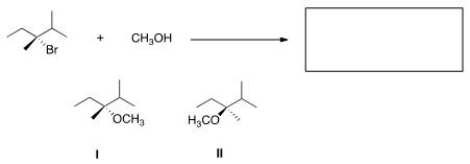What is the product of the nucleophilic substitution reaction shown below?   A) Only I B) Only II C) I and II D) None