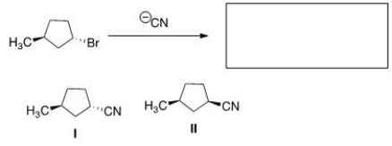 What is the product of the nucleophilic substitution reaction shown below?   A) Only I B) Only II C) I and II D) None