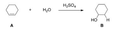 What kind of reaction does the conversion of A to B represent?   A) Acid-base reaction. B) Elimination reaction. C) Substitution reaction. D) Addition reaction.