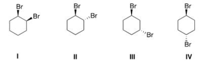 Which of the following molecules are chiral?   A) II, III B) I, II C) I, IV D) III, IV