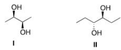 Which of the following compounds are meso?   A) Only I B) Only II C) I and II D) Neither
