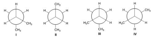 Which of the following are gauche conformers?   A) I and II B) I and III C) II and IV D) II and III