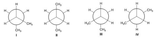 Which of the following are anti conformers?   A) I and II B) II and III C) I and IV D) II and IV