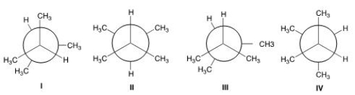 Which of the following is the highest energy conformer of 2,3-dimethylbutane?   A) I B) II C) III D) IV
