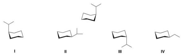 What is the alternate chair conformation of the following compound?   A) I B) II C) III D) IV