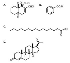 Which of the following compounds is not a lipid?   A) A B) B C) C D) D
