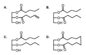 Which of the following compounds is not a hydrolyzable lipid?   A) A B) B C) C D) D