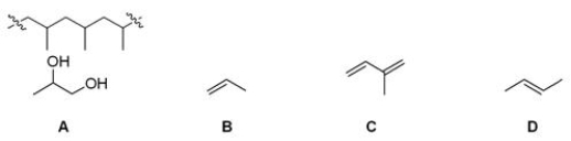 Which of the following monomers yields the polymer shown below?   A) A B) B C) C D) D