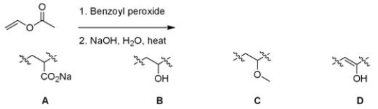 Identify the repeating unit in the polymer formed from the following reaction sequence.   A) A B) B C) C D) D