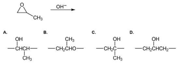 Which of the following is the repeating unit of the polymer formed in the polymerization reaction shown below?   A) A B) B C) C D) D