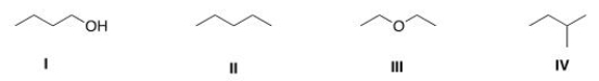 Which of the following compounds has the lowest boiling point?   A) I B) II C) III D) IV