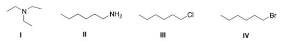 Which of the following compounds has the highest boiling point?   A) I B) II C) III D) IV