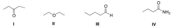 Which of the following compounds has the highest boiling point?   A) I B) II C) III D) IV