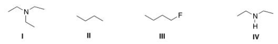 Which of the following compounds can form intermolecular hydrogen bonds with a molecule similar to itself?   A) I B) II C) III D) IV