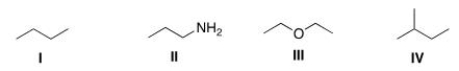 Which of the following compounds is expected to be the most soluble in H<sub>2</sub>O?   A) I B) II C) III D) IV