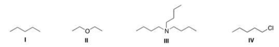 Which of the following compounds is expected to be H<sub>2</sub>O soluble?   A) I B) II C) III D) IV