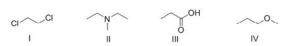 Which of the following molecules can bond hydrogen to another molecule of itself?   A) I B) II C) III D) IV