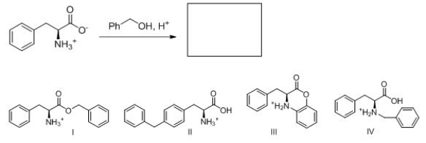 What is the major organic product for the following reaction?   A) I B) II C) III D) IV