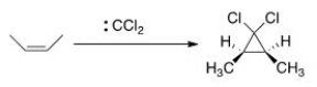<sup> </sup>As shown below, when cis-2-butene reacts with dichlorocarbene, only the cis-1,1-dichloro-2,3-dimethylcyclopropane is formed.What can we conclude about the nature of the reaction mechanism?   A) The mechanism is an S<sub>N</sub>1 mechanism. B) The mechanism is a concerted. C) The mechanism proceeds through a radical intermediate. D) The mechanism is an E2 mechanism.