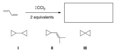 What is the major organic product of the following reaction?   A) I B) II C) III D) None of the choices is correct.